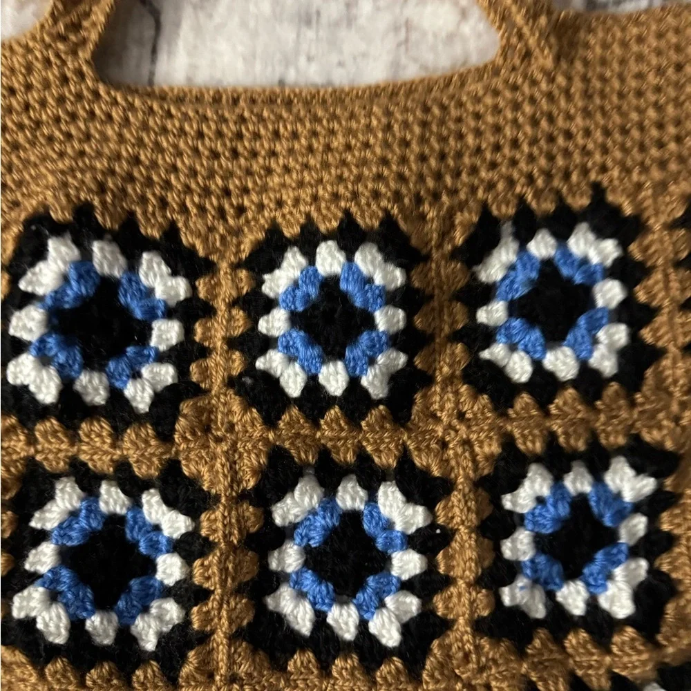 Handcrafted Crochet Tote Bag - Brown and Blue